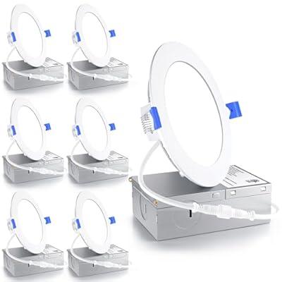 Ensenior 6 Pack 4 Inch LED Recessed Light, Dimmable, 6000K Clear White, 750LM High Brightness, 9W 120V, Damp Rated, Ultra-Thin Canless Wafer Ceiling Light - ETL & FCC & IC