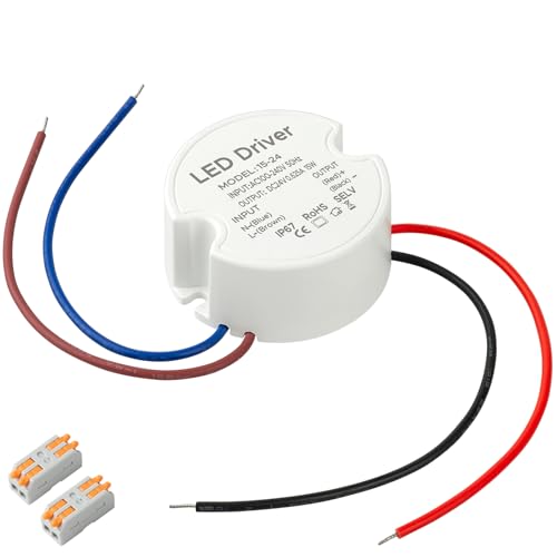 Karyoosi Impermeabile IP67 Trasformatore LED 24V 15W 0.62A, Alimentatore 220V a 24V, Driver LED Rotondo per Illuminazione Interna ed Esterna