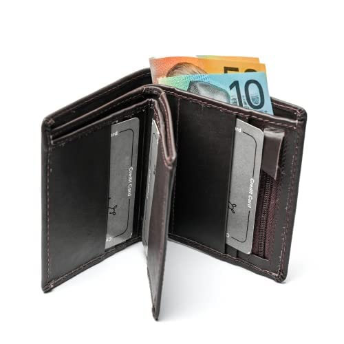 Mens Slim Genuine Leather Wallet RFID Blocking Bi-fold Black Brown, BROWN, RFID Safe Bi Fold Slim Genuine Leather Wallet3
