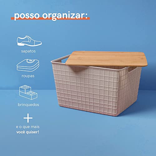 Oikos - Caixa Organizadora 18L com Tampa de Bambu Branca