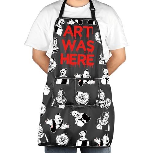JXGZSO Horror Movie Lover Gift Funny Clown Cooking Apron Art Was Here Apron With Pocket Halloween Party Gift Pennywise Gift