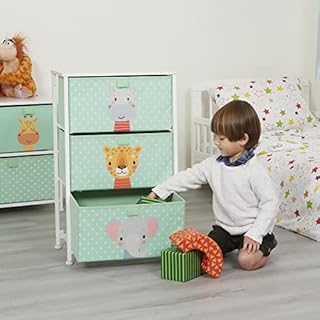 Liberty House Toys Kids Jungle Chest of Drawers - Furniture Storage Chest for Kids, Bedroom, Nursery, Playroom, Clothes, Toy Storage - Steel Frame, Wood Top, 3 Fabric Bins