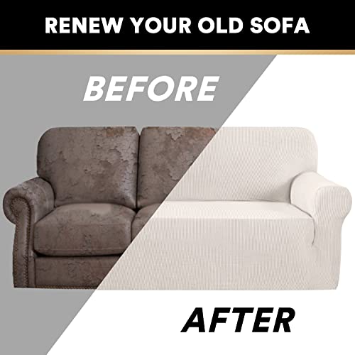 Stretch Sofa Slipcover 1 Piece Sofa Cover For 2 Cushion Couch Furniture Protector/Cover Couch With Elastic Bottom Soft And Durable Sofa Cover Pet Protector (Loveseat, Ivory) #TOP3