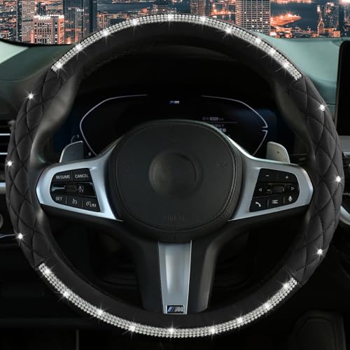 Diamond Steering Wheel Cover?with Bling Crystal Rhinestone, Delicate and Anti-Slip Sparkly Steering Wheel Cover ?Adaptable to 14.5-15 inches Car Wheel Protector for Women Girl?Car Accessories, Black