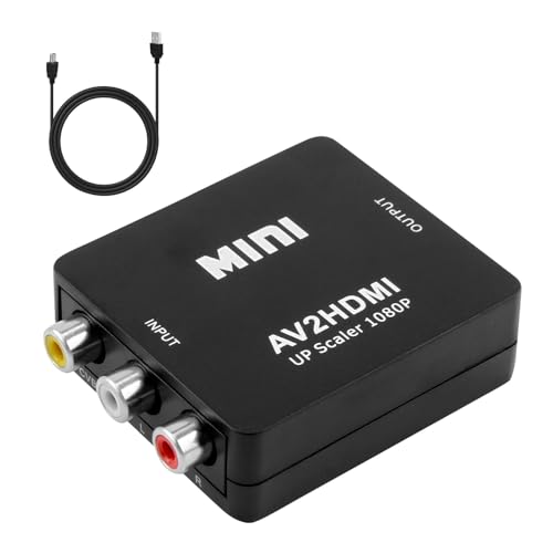 RCA auf HDMI Adapter, AV zu HDMI Konverter mit 1080P Unterstützung, RCA Composite CVBS inkl. USB-Ladekabel, Kompatibel mit Wii, PS2, PS3, Xbox, N64, GameCube, VHS, VCR, DVD, TV, STB, Kamera(Schwarz)