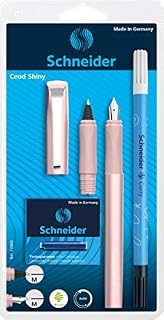 Schneider 74869 Ceod Shiny zestaw do pisania z piórem, długopisem kulkowym, zabójcą atramentu (prawo-i leworęczny, pióro M, w zestawie wkłady atramentowe królewski błękit) Power pink