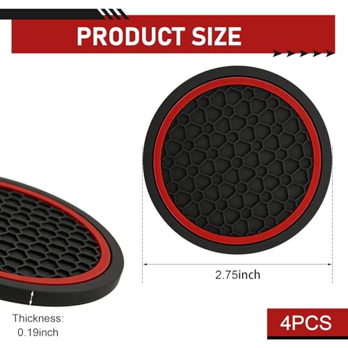4 Piezas Posavasos de Silicona para Auto Rojo 2.76 pulg miniatura 2