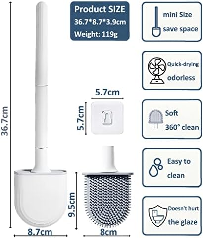 Lolifeve Toilet Brush with Holder Set, Silicone Deep Cleaning Flexible Bristle, No-Slip Long Handle, Quick Drying No Bad Smell and Hanging Design Toilet Wand for Bathroom - White