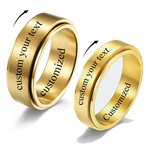 Custom matching couple rings for him and her sets,Customized promise wedding rings set with names engraved, Fidget spinner rings for anxiety for couples