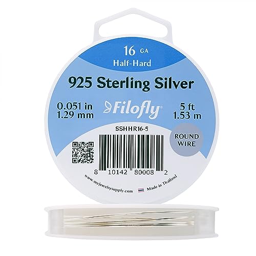 16 gauge 925 sterling silver wire - half hard, round (5 ft)