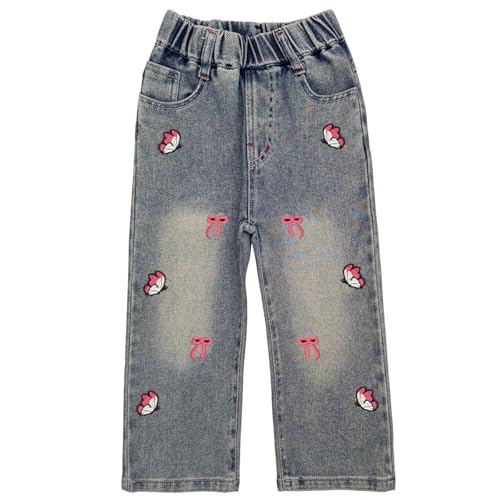 Image of Peacolate 5-12Years Spring Fall Clothingsets Kid Little&Big Girls Pullover Long Sleeve T Shirt and Embroider Butterfly Jeans