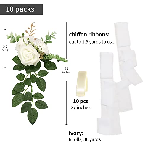 Dreambuilt Wedding Aisle Decorations For Wedding Ceremony Set Of 10 Pew Flowers For Church Chair Decorations Party Decor With Artificial Flowers Eucalyptus And Ribbons White #TOP1