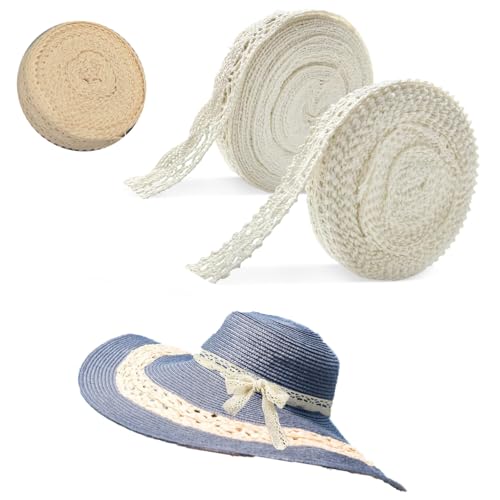 2Pcs Vintage Lace Edging Trim Ribbon 10Yard Cotton Beige Lace Ribbons Lace Trimming for Sewing Craft Wedding Cards, Decorations, DIY Crafts,2cm Wide