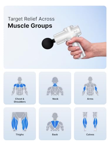 Image of Cult Nova Portable Deep Tissue Massage Gun for Full-Body Muscle Relief, Ultra-Lightweight Handheld Design, 6 Speed Levels, Up to 3-Hour Battery Life, 4 Interchangeable Heads, Deep Tissue Massager for Arms, Shoulders, Legs & Everyday Recovery White