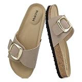 Mnking Sandalias Mujer Verano Cómodos Plantilla Corcho Slides Hebilla Ajustable Punta Abierta Zapatillas Playa Piedra 39 EU