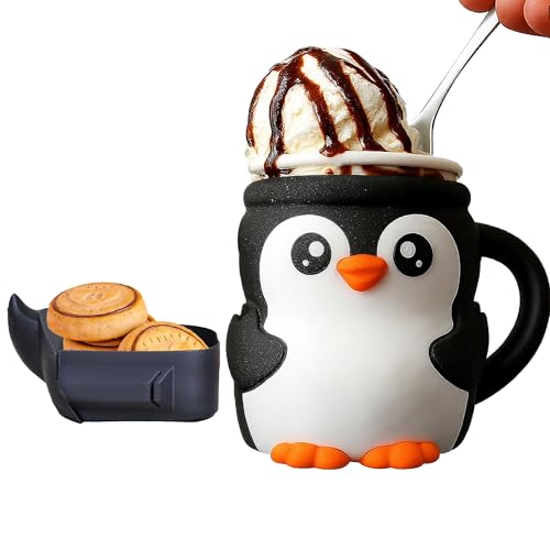FUNKY WIZARD Penguin Ice Cream Pint Holder with Spoon, with Hoof Slots to Hold Your Spoon, for 16 oz Pints, Leak-Proof Popsicle, Cooler Container, Soda Beer Can Cup for Penguin, Summer Gift