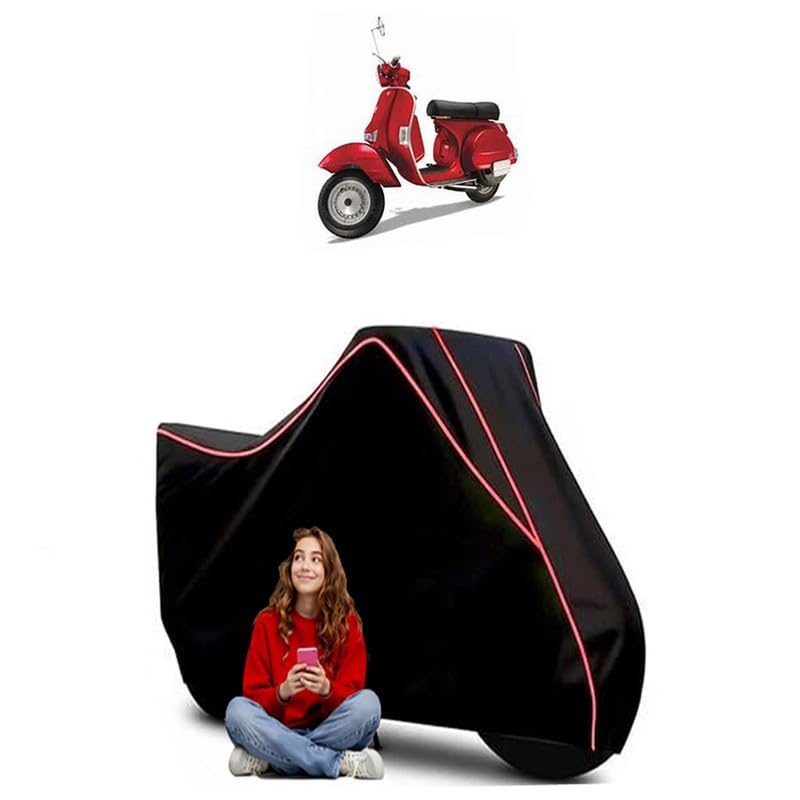Image of LML Star 125 4T Scooty Bike Cover Water Resistant Outdoor Use Universal Fit Scooters Motorcycles Heavy Duty UV Protection Dust Rain Scratch Resistant Elastic Bottom Black Blue Piping