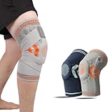 Lescenry 2-Pack Silicone Spring Knee Braces for Men & Women - Compression Support Sleeve with Patellar Pad & Stabilizers for Joint Pain Relief, Workout, Running (Small, Gray Orange)