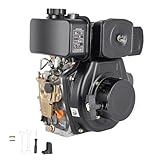 4-Takt 5 PS Dieselmotor, Eilzugstarter-Dieselmotor, 4,05 kW, Luftgekühlt Seilzugstart, 20 mm Ø Welle, 247 ccm Hubraum, Einzylinder, Leichtstartmotor, Standmotor (Schwarz)