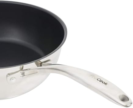 ProCook Professional Stainless Steel Non Stick Wok with Lid & Cool Touch Handles Non Stick Induction Safe Saute Frying Pan - 30cm