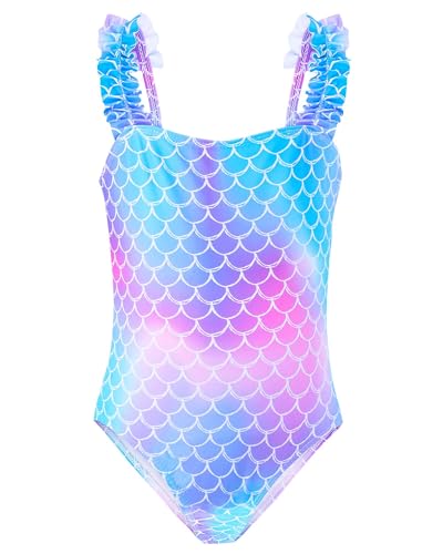 Girls One Piece Swimsuits Ruffle Mermaid Toddler Bathing Suit Cute Summer Beach Swimwear 3-8 Years