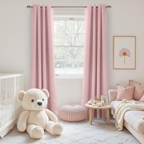 Image of YoungsTex Light Pink 100% Blackout Curtains 84 Inch Length, Room Darkening Drapes with Grommet Privacy Thermal Insulated for Kids Bedroom Living Room, 2 Panels, 52 X 84 Inch