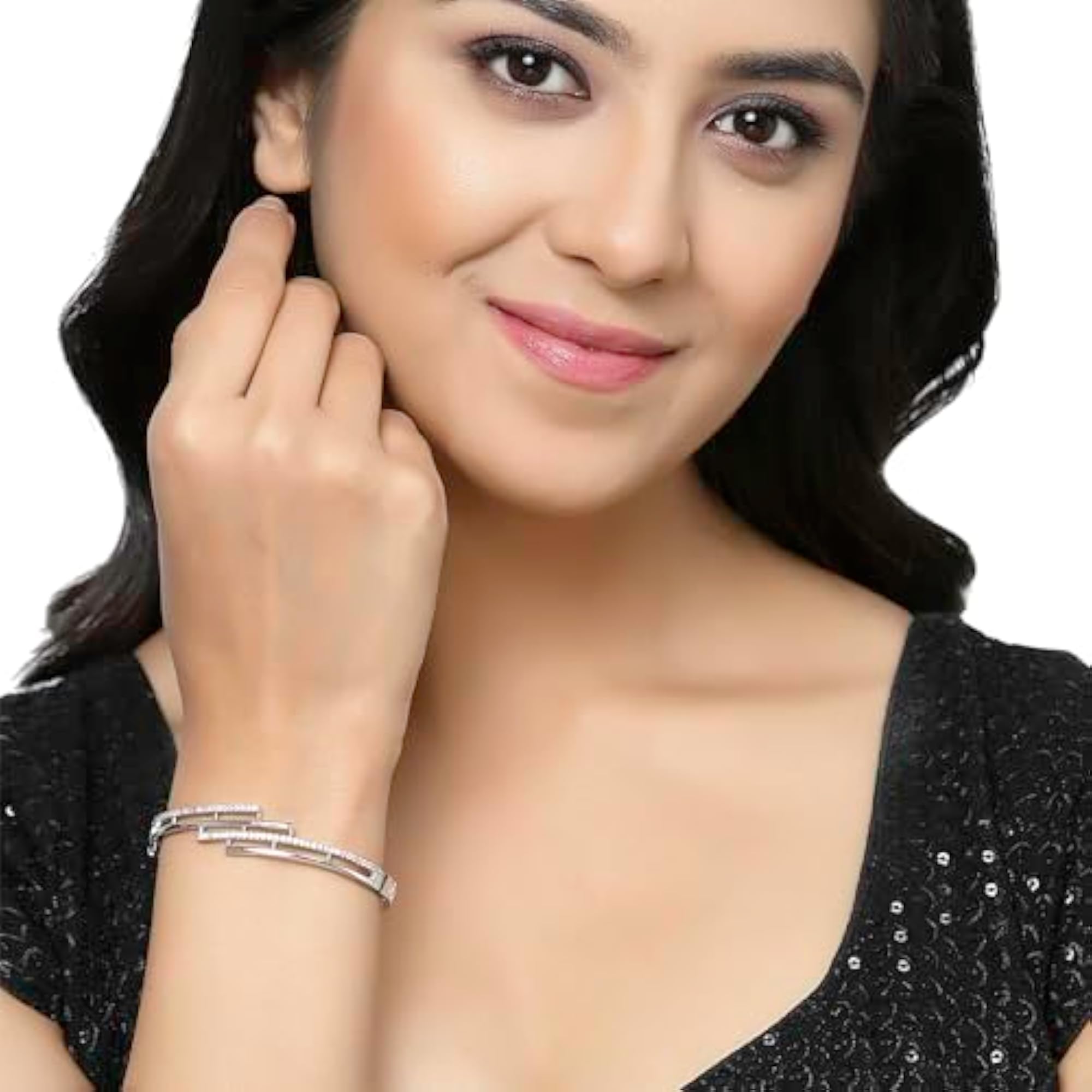 Rhodium-Plated American Diamond Studded Kada Bracelet (Design1)