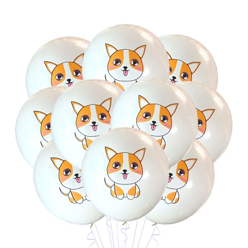 Cute Corgi Latex Balloons 12 Count, Dog Birthday Theme Decoration Classroom Party Event Supply, Puppy 12 Inch Standard Size Air or Helium