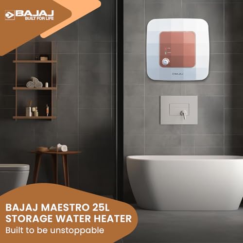 Image of Bajaj Maestro 25 L Storage Water Heater For Home | 4 Star Rated Geyser For Bathroom & Kitchen | Child Safety Mode | 2 Years Warranty 【White & Beige】
