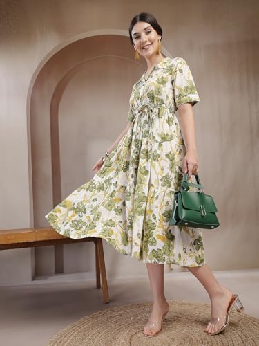 Image of Stylum Women's Floral Printed Cotton Flared Dress