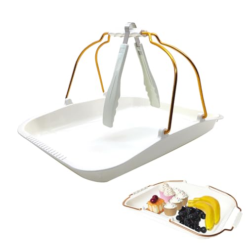 LIANCHEN Serviertablett Mit Griffen, Wiederverwendbare Rechteckig Tablett Serviertablett Korb Aus Kunststoff, Tablett serviertablett Groß Für Obst Brot Gebäck Snacks, Küchen(39.8 * 29.3 cm)(Weiß)