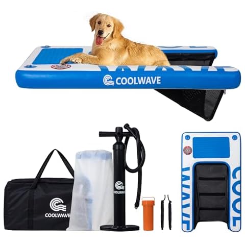 COOLWAVE 57" L x 34" W x 6" H Extra Large Inflatable Dog Water Ramp Pool Ramps for Dog Boat Ramp with Non-Slip Pad Cover