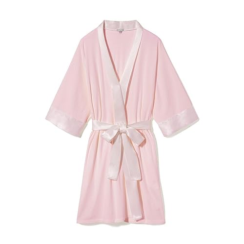 PJ Harlow Womens Shala-rib Knit Camono Robe With Satin Belt and Trim - Medium - Blush