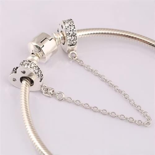 Image of ARTCHARM Clasp Love Safety Chain Charm - Authentic 925 Sterling Silver Heart Beads - Fit European Style Bracelet