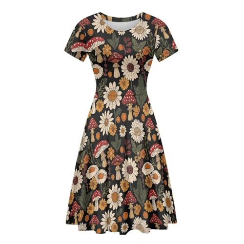 Image of HUGS IDEA Womens Puffy Swing Midi Dress Round Neck Short Sleeve Party A-Line Dresses