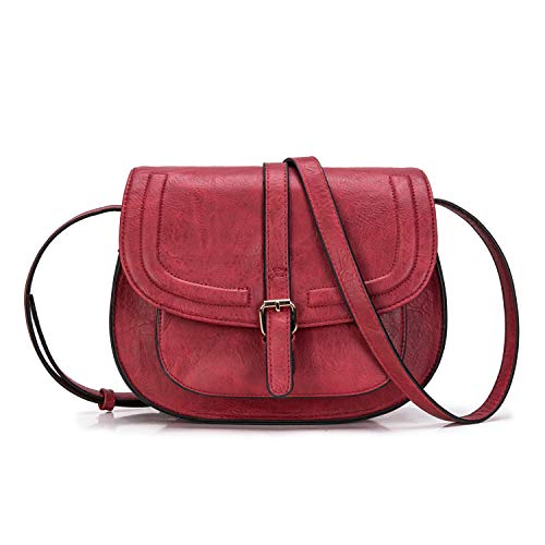 AFKOMST Crossbody Bag for Women Small Satchel and Shoulder Bag Vintage Saddle Handbags Vegan Leather