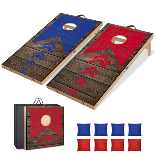 NZQXJXZ Holz Cornhole Set Outdoor, 2 in 1 Cornhole Spiel mit 8 Sitzsäcken & Tragetasche für Hinterhof, Rasen, Strand, Camping Outdoor Game Set
