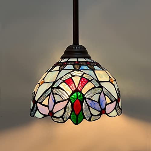 Capulina Tiffany Mini Pendant Light 8 Inch Wide Light Blue Victorian Style Stained Glass Hanging Lamp For Kitchen Island Dining Room Bar Hallway Home Office #TOP1