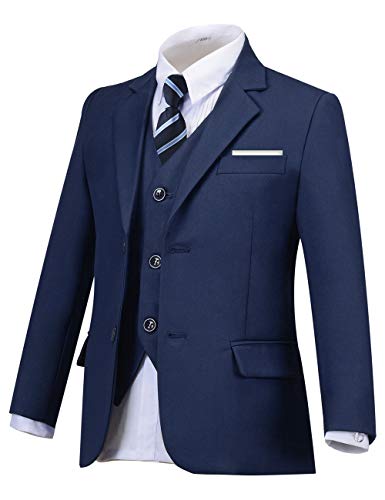 Addneo Boy's Silm Fit Formal Suits 5 Piece With Shirt And Vest, Navy 5Pc (Navy Plaid Tie), 2T #TOP4