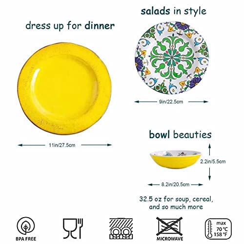 Missyip Melamine Dinnerware Set 12 Pcs Floral Pattern Tableware Plates Bowls Party Plates Dish Set Dinnerware Dishwasher Safe Lightweight Unbreakable Service For 4 #TOP1