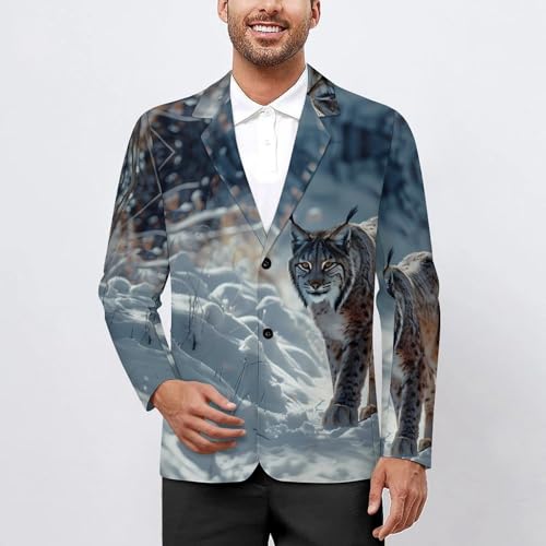 Wild Canada Lynx Big Cat Animal Men's Suits Dress Business Formal Suit Print Jackets Coat For Wedding Party2