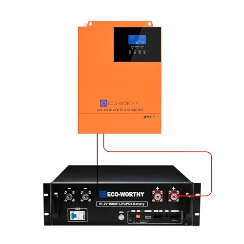 Eco-Worthy 5.12kWh LiFePO4 48V 100Ah Bluetooth con 5000W Inversor Híbrido,3U Housing Server Cabinet Batería con Soportes Can&RS485 para Sistema Solar Juego Completo,Sistema Fotovoltaico
