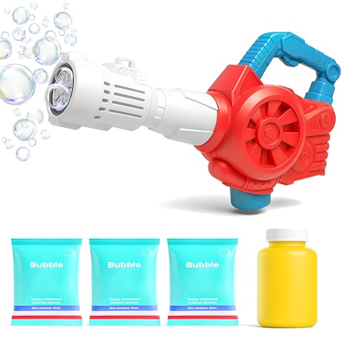 VGRASSP Bazooka Bubble Launcher Toy Gun for Kids - Battery Operated Bubble Maker Machine with Soap Solution and 2 Bottles - Indoor and Outdoor Gatling Gun Toy Gift - Color As Per Stock