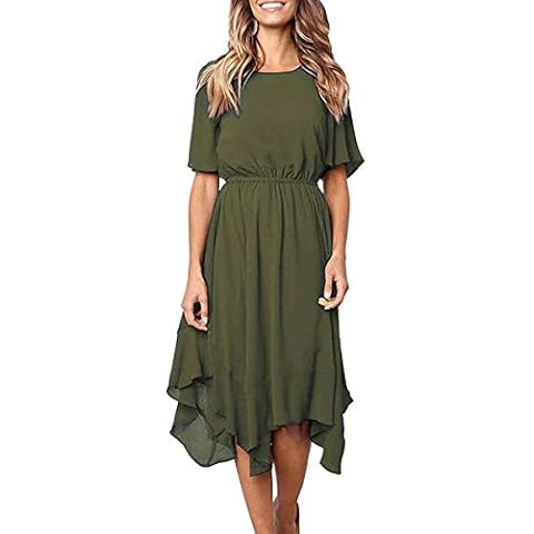 Alaster Queen Women's Chiffon Short Sleeve Casual Midi Dress Irregular Hem Summer Dress Cover