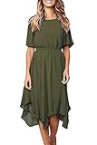 Alaster Women’s Chiffon Short Sleeve Casual Midi Dress Irregular Hem Summer Dress, Olive Green, Medium