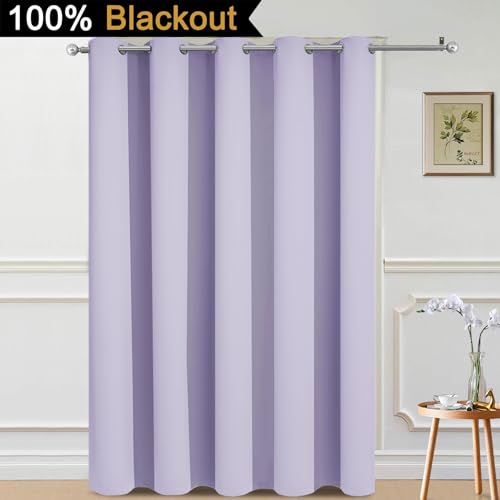 Image of Yakamok Lilac 100% Blackout Patio Door Curtain Panels W70 x L84,1 Panel | Noise Reducing Barrier Panel for Sliding Glass Door, 2 Thick Layers Heat Full Light Blocking Patio Door Drapery