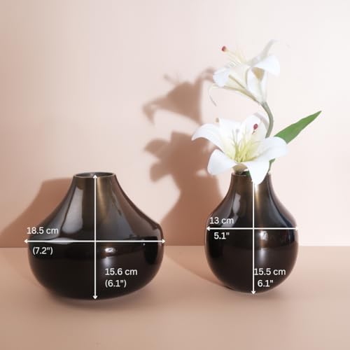Image of BEHOMA Metal Round Flower Vase for Home Decor Bedroom Living Room Office Wedding|Table Decorative Item for Festivals Birthday Brass(Set of 2)