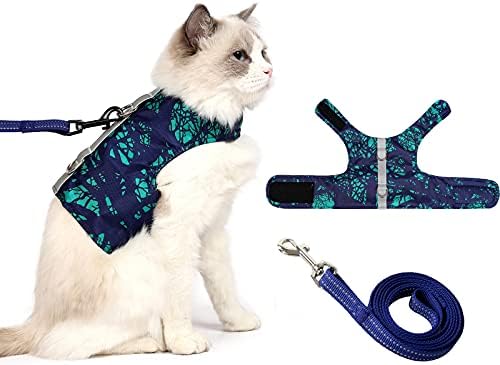Cat Harness and Leash for Walking Escape Proof Air Mesh Fabric Outdoor Walking Vest with Reflective Strips for Cute Cats and Small Dogs(XL, Dark Green)