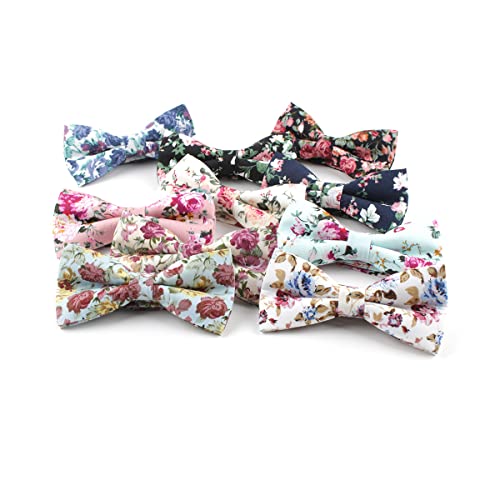 Fangfu Men's Cotton Floral Printing Bow Tie Pre-Tied Bow Tie (330), Medium #TOP6