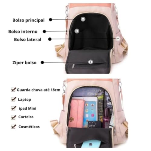 Bolsa Mochila Feminina Ombro Pequena Bordada Espaçosa Atemporal (Creme)